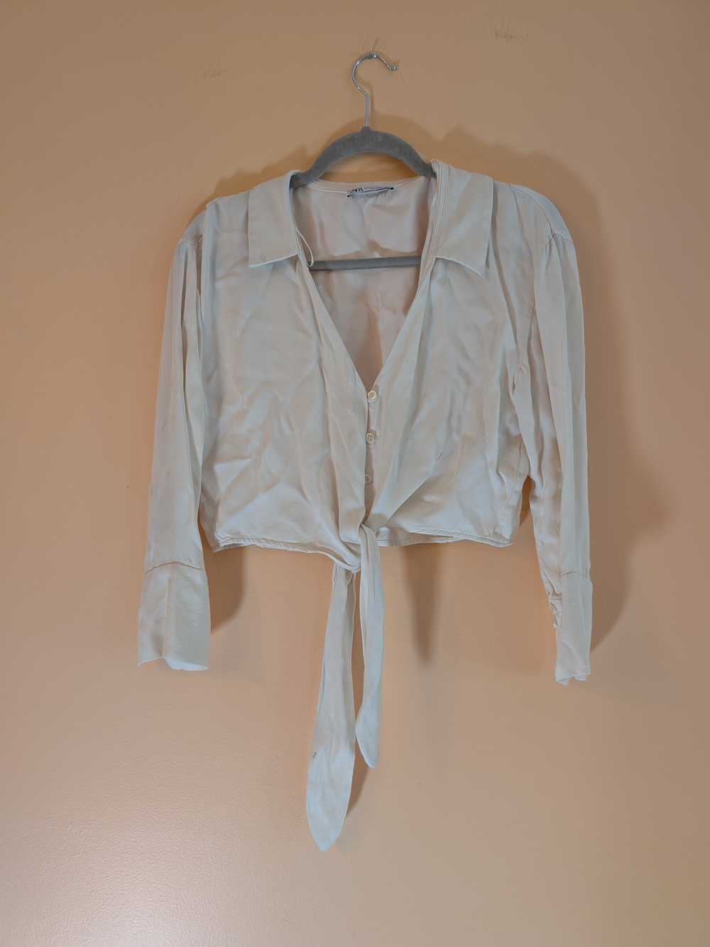 Zara Cream Tie-Front Button Blouse